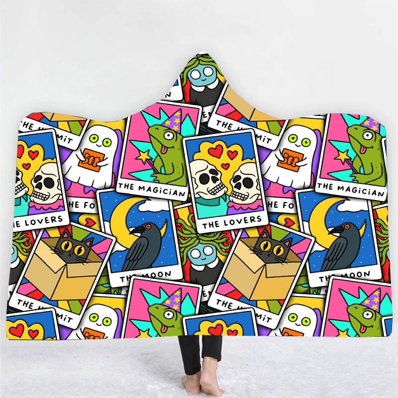 Comic Tarot Time Hooded Blanket