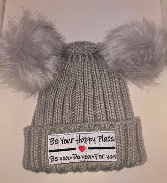 Double Pom Pom Beanie Grey