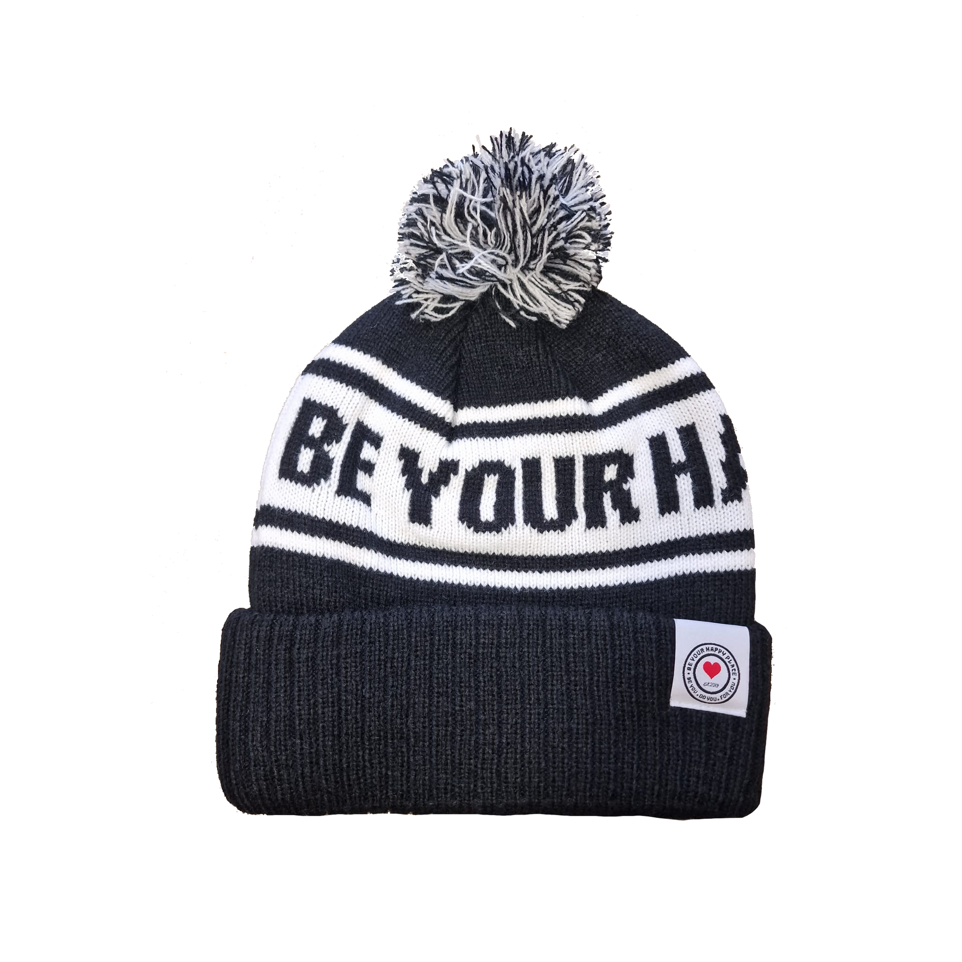 Black and clearance white bobble hat