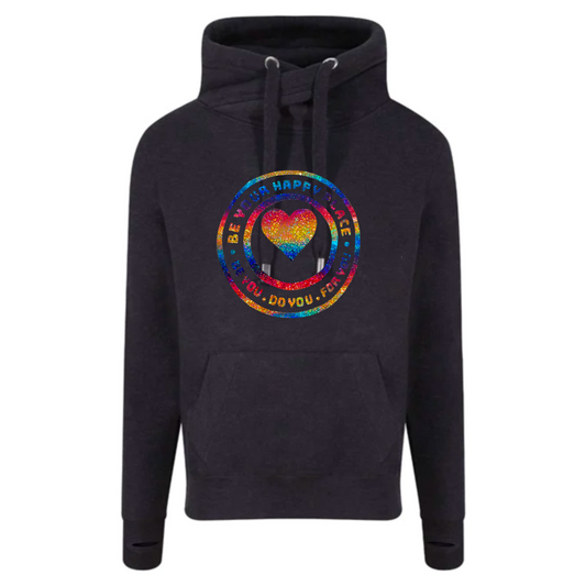 Black Smoke Rainbow Cross Neck Hoodie