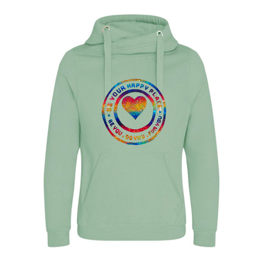 Dusky Green Rainbow Cross Neck Hoodie